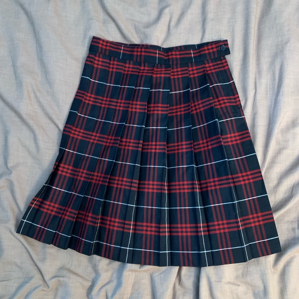 Plaid pleated school uniform skirt.